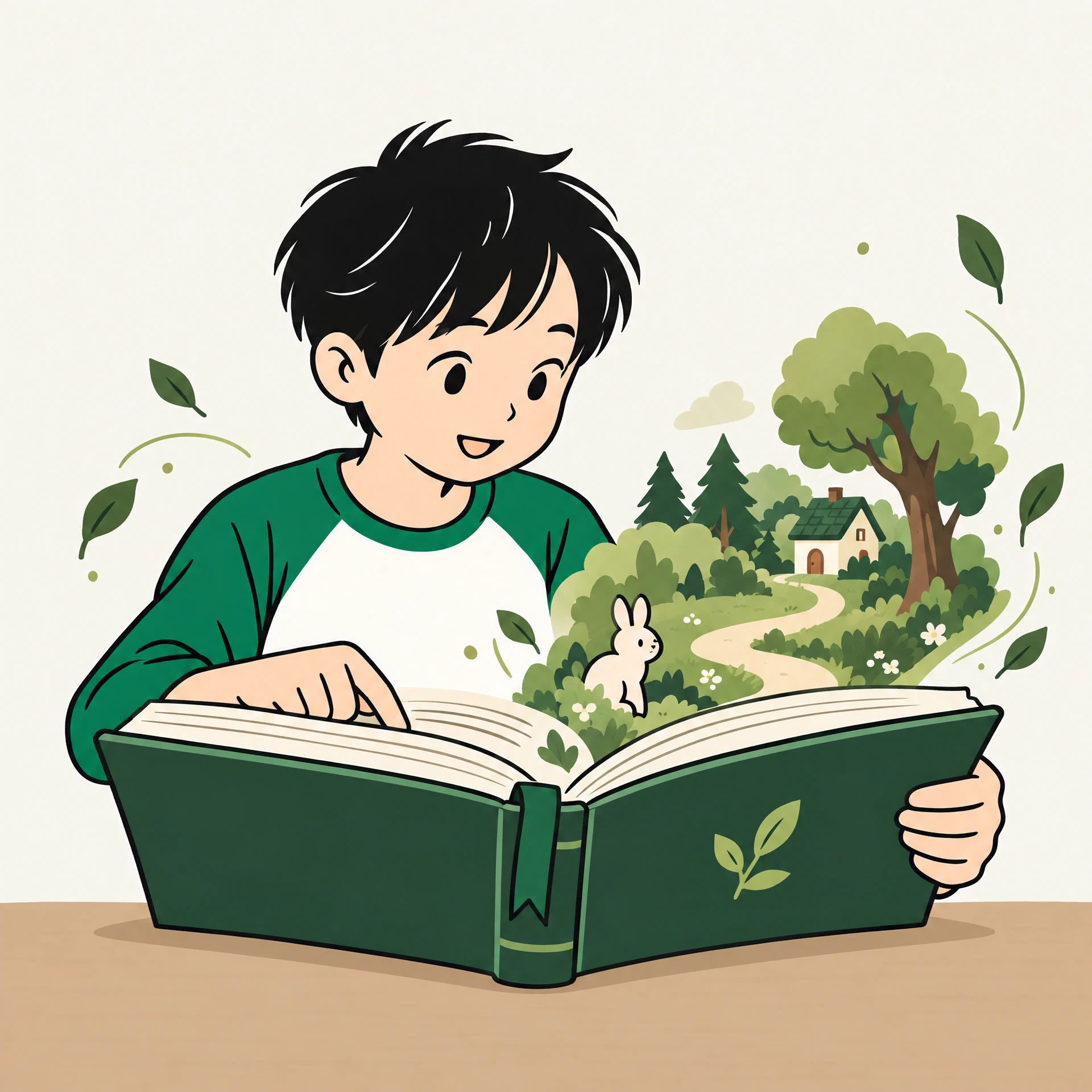 글을 읽는 초등 학생 네모 교육 캐릭터 일러스트